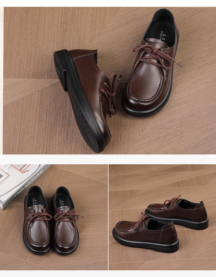 Women's Genuine Leather Soft Sole Casual Shoes - Non-slip, Comfortable, Single Shoes for Spring and Autumn.