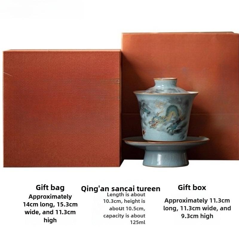 Professional Ru Kiln Ceramic Gaiwan Set with Crackle Glaze 3 Piece Chinese Teaware for Gongfu Tea Ceremony Home Use