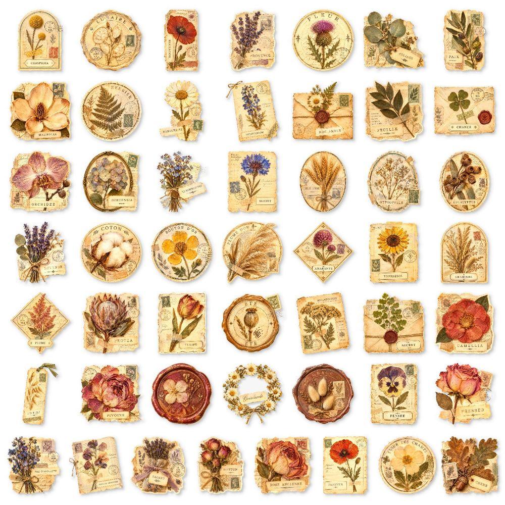 Waterproof Dried Flower Pattern Sticker Floral Leaf Design Scrapbook Journal Decor Luggage