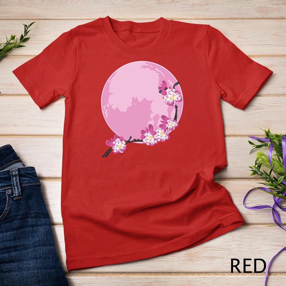 Pink Moon Sakura Flowers Japanese Cherry Blossom Flowers Unisex T-shirt 8 4XL