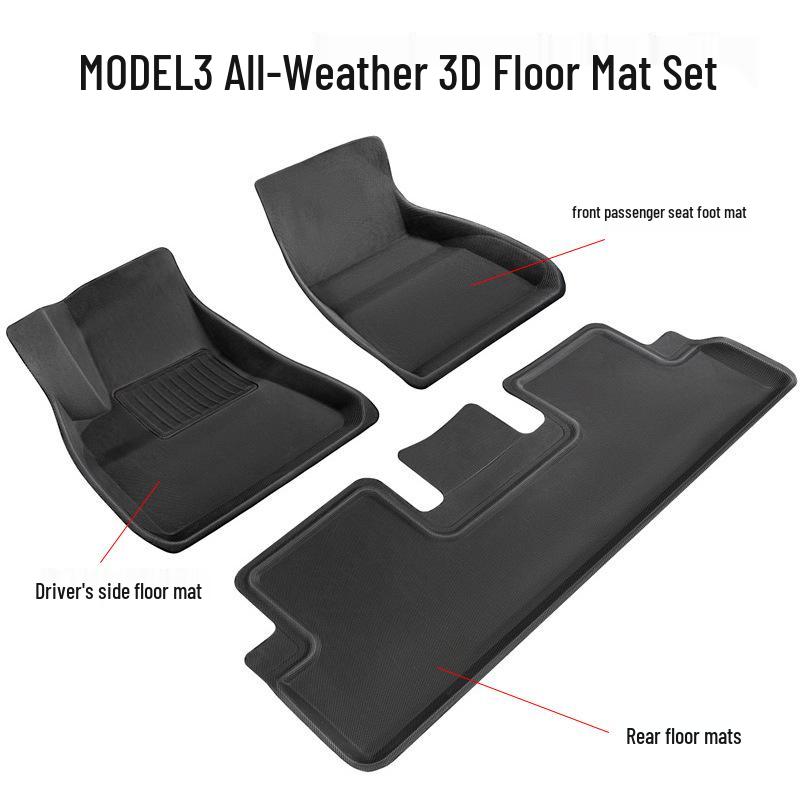 Non-Slip XPE TPE Floor Mats & Trunk Mat for Tesla Model 3/Y, Left & Right-Hand Drive, with Backrest & Foot Pads