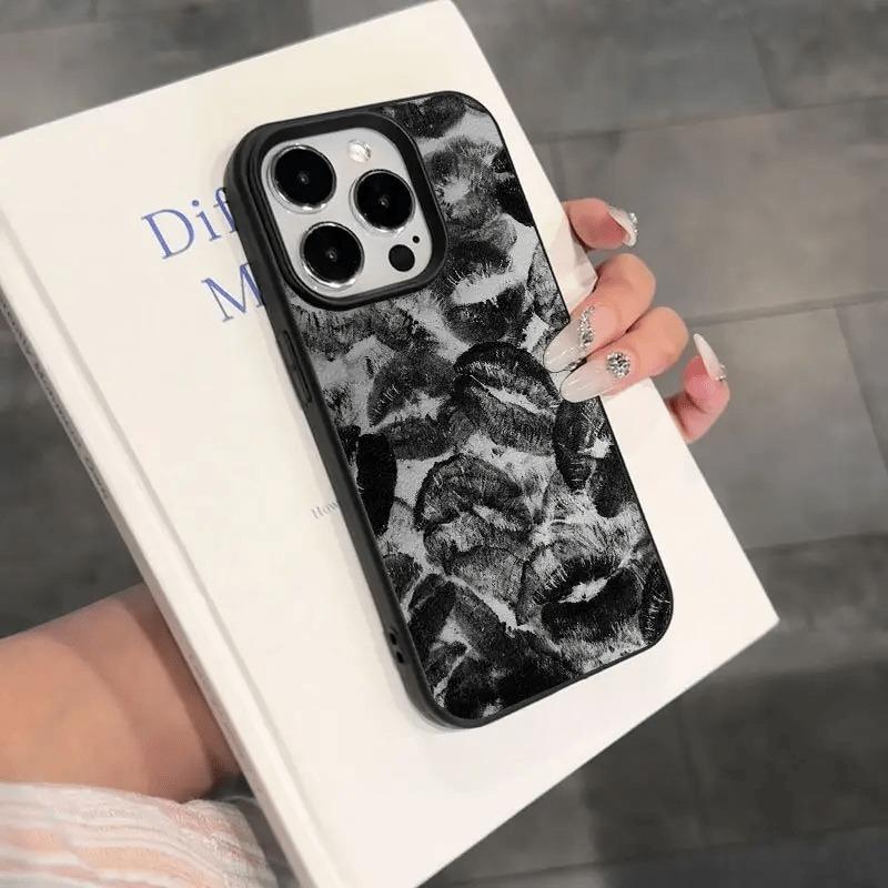 Black Lip Print Trendy Pattern Phone Case Suitable for iPhone 17 16 15 14 13 12 11 Pro/Max/Plus Anti Drop and Shockproof