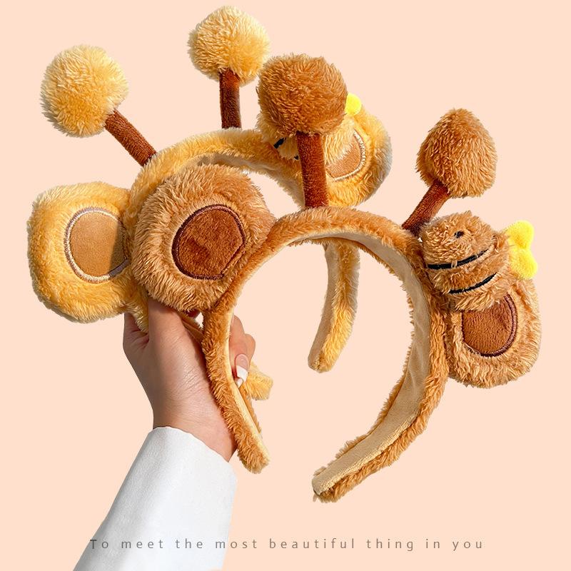 Söta bi-pannband, Djurkreativitet, Plysch tecknade huvudbonader, Supersöta hårnålar för ansiktstvätt, Roliga Po-shower, Pannband