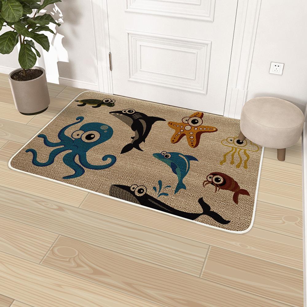 Cartoon Linen Carpet Entrance Floor Mat Door Mat Kitchen Non Slip Foot Mat Bathroom Door Absorbent Mat