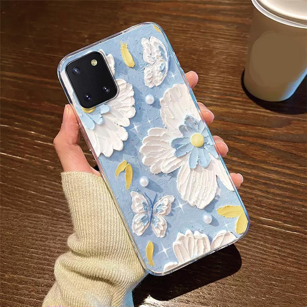 

White Daisy Flower For Samsung Galaxy Note 10 Lite S9 S10 Plus S10e S10+ Phone Case Clear Transparent Oil Painting Women Cover Samsung Galaxy S10e