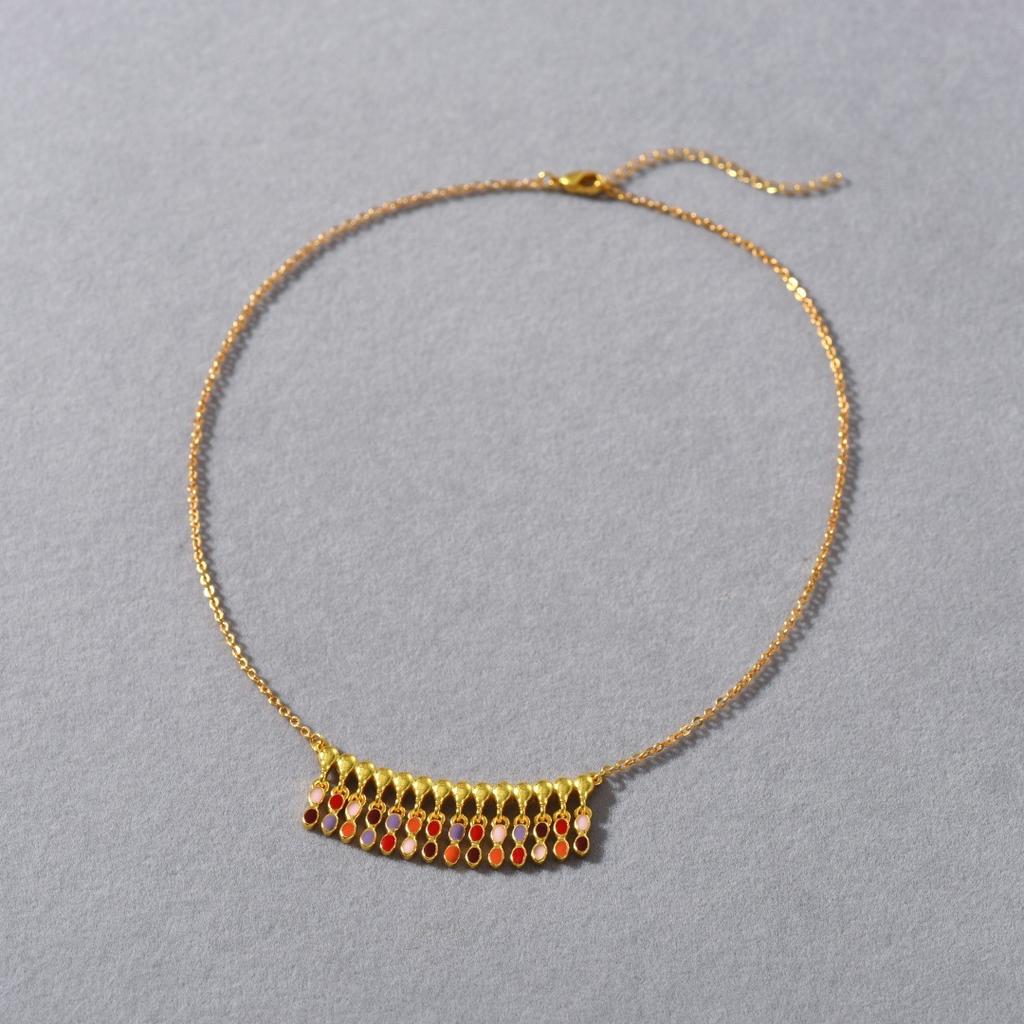 Fashion Bohemian Color Drip Glaze Tassel Premium Metal Copper Plated 18K Real Gold Clavicle Chain Tide Personality Necklace