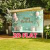 2D Mint Green Happy Birthday Backdrop with Pink Balloons & Floral Photography Background