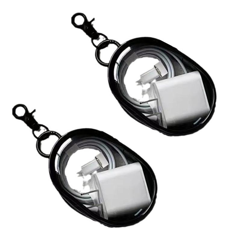 Mini bolsa de armazenamento transparente portátil com zíper, estojo multifuncional para fones de ouvido e carregador, acessórios de viagem com chaveiro