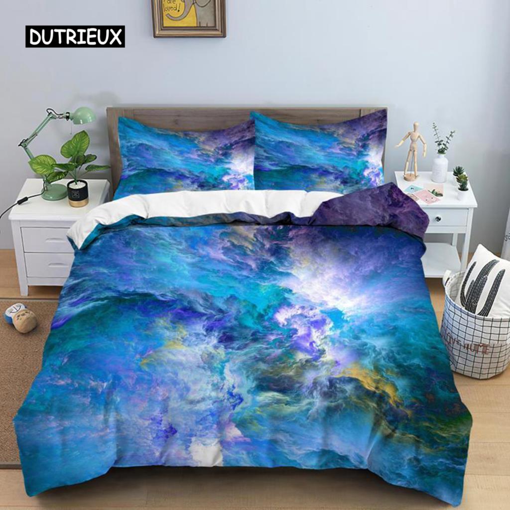 Colorful Cloud Duvet Cover Polyester Orange Yellow Purple Cloud Sky Quilt Cover for Teens Girls Abstract Theme Soft Bedding Set