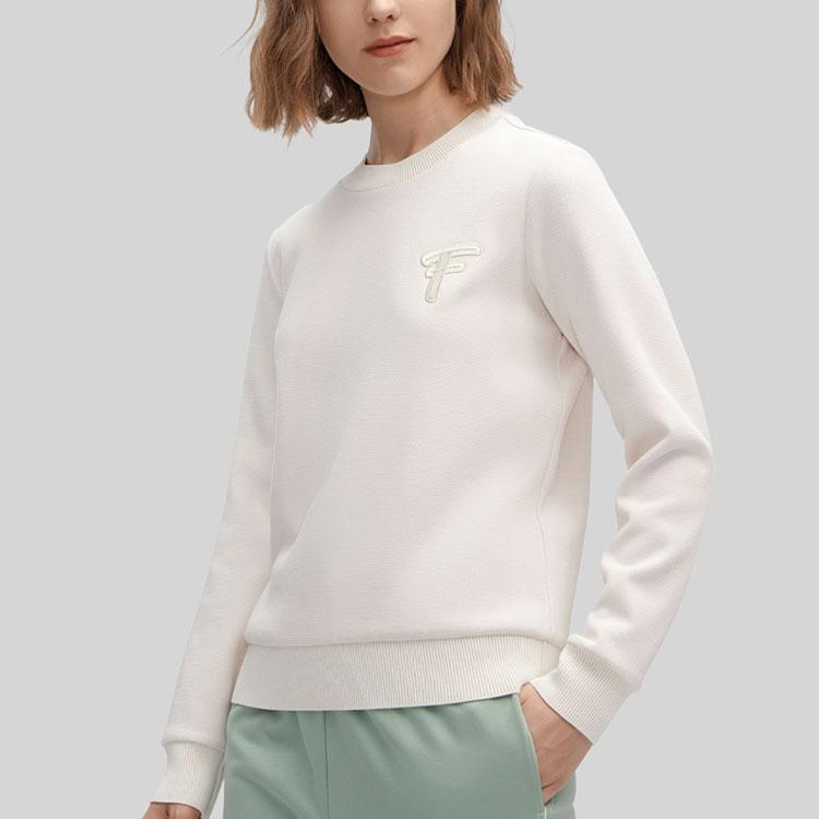 FILA Solid Color Crew Neck Pullover Warm Sweatshirt Women sweatshirt Ice-Cream-White F11W414215F-IV