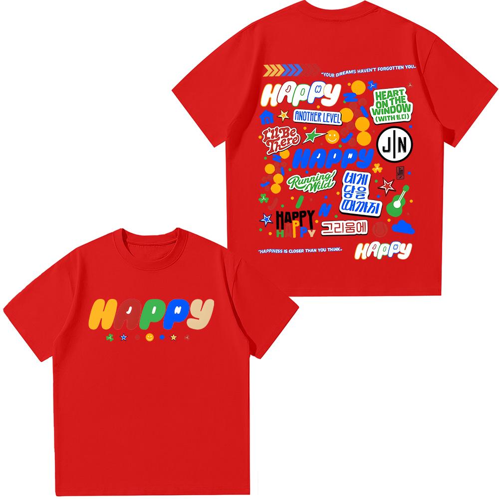 

Jin Happy Album T Shirts HAPPINESS IS CLOSER THAN YOU THINK for Jin Fans Gifts T-shirts Unisex High Quality Cotton Soft Top Tees S