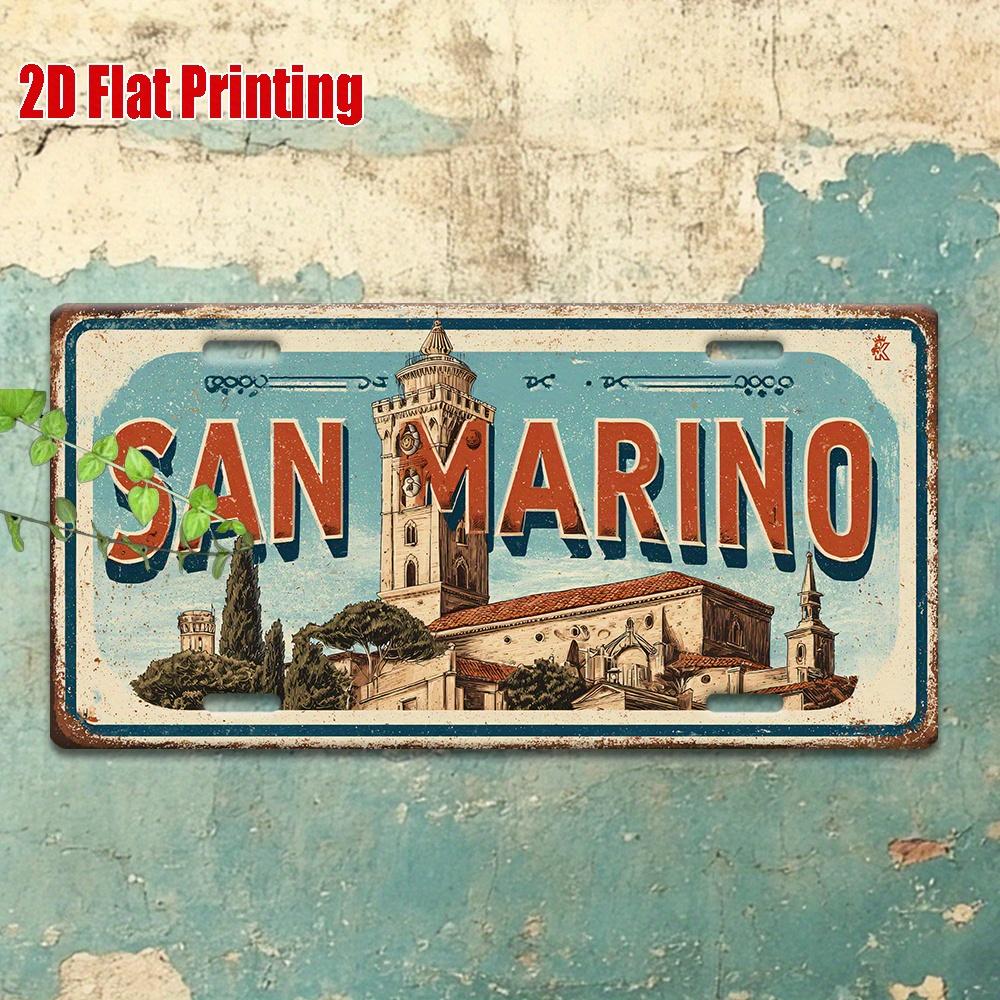 2D Flat, 1 Piece of Retro Metal License Plate, San Marino Cityscape Aluminum Sign, Suitable for Home, Bar, Cafe, Garage Wall Art