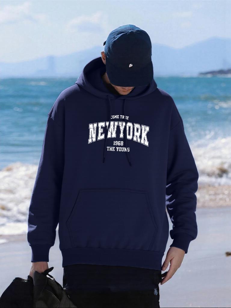 Come Ture New York City Letter Printing Men Hoodies Pocket Fleece Sportswear Loose Hip Hop Hoodie Autumn Comfortable Pullovers