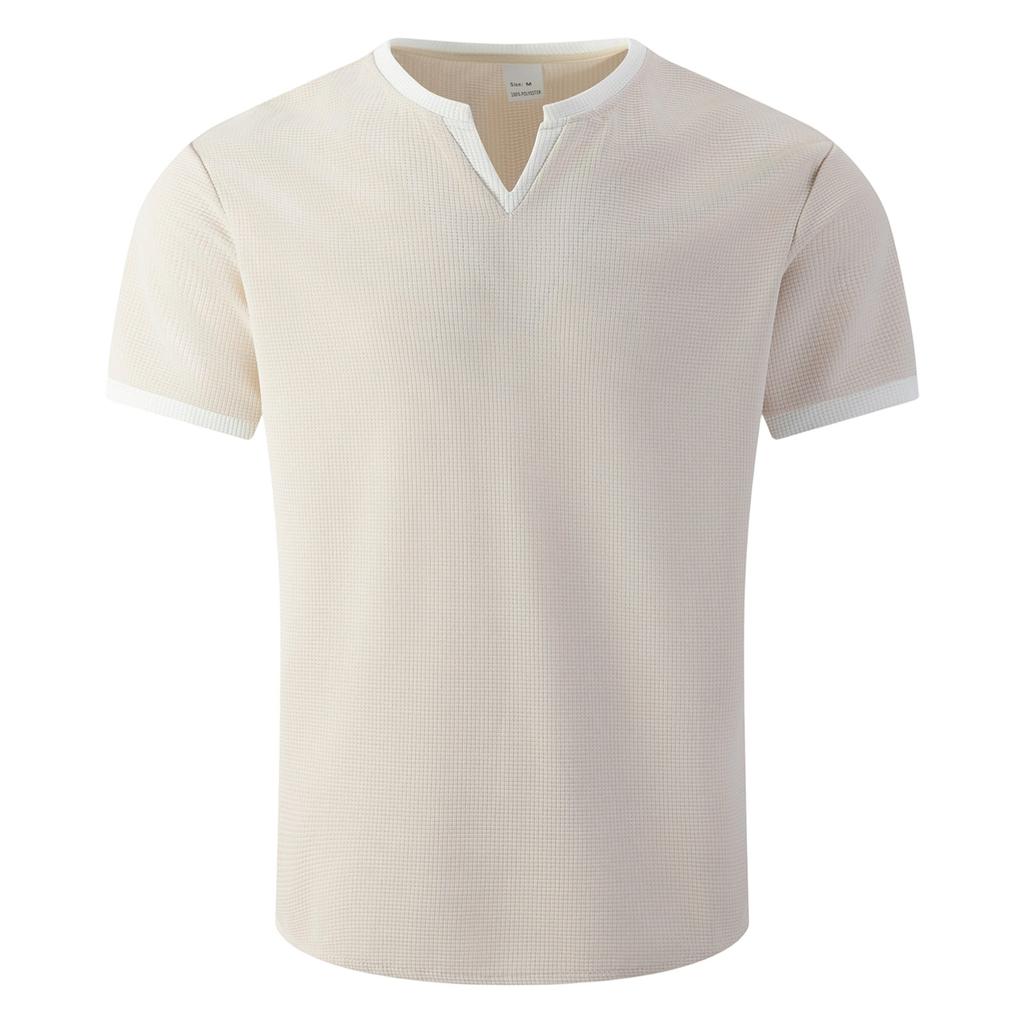 Men's Summer V-neck Top Casual Loose Short Sleeved Shirt