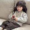 Korean Kids' Vintage Colorblock Floral Knit Cardigan - Autumn 2025 Style Girls' Sweater