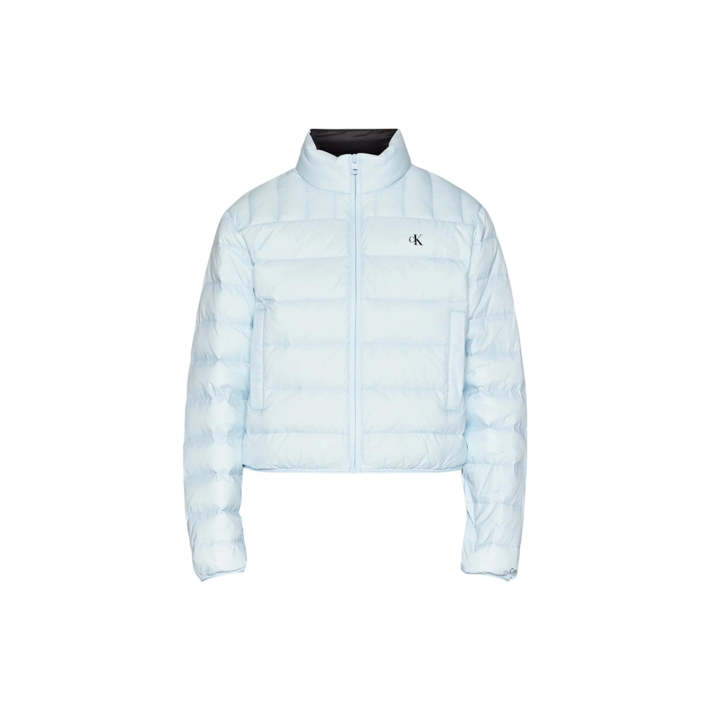 

Calvin Klein Однотонная куртка-пуховик с воротником-стойкой, с принтом букв спереди, с длинными рукавами, женская верхняя одежда, светло-голубая J20J222585-CYR S