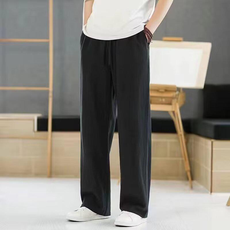 Men's Black Loose-Fit Straight-Leg Wide-Leg Suit Pants for Spring & Autumn 2024