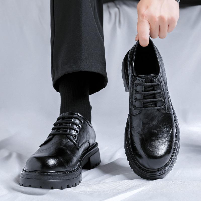 British Style Fashion Business Black Small Leather Shoes Ins Style Men's Japanese Style Retro Student Big Head Shoes Trend 66223-R