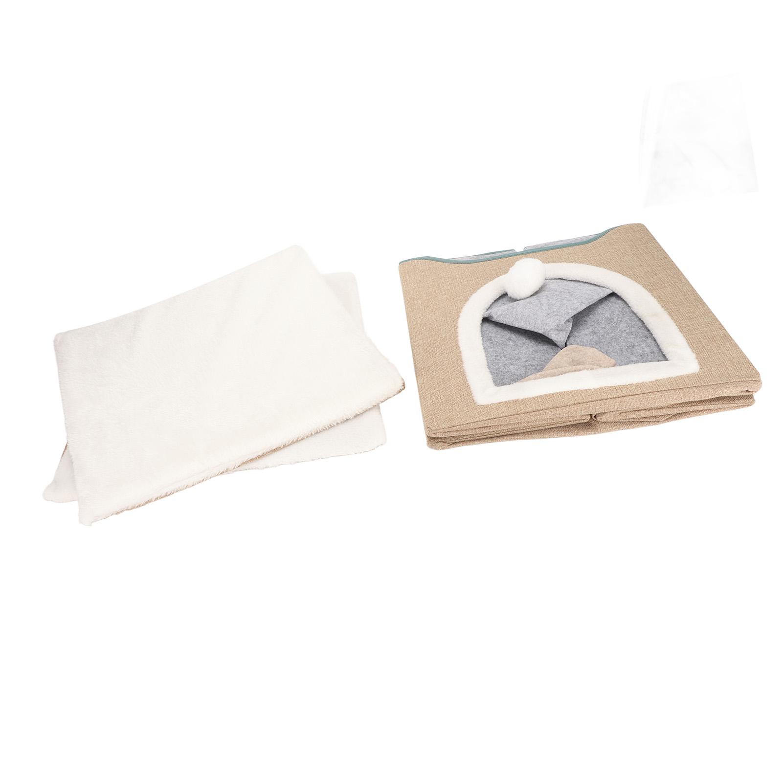 

Cat House Foldable Enclosed Warm Breathable Cat Cave Bed with Scratcher Plush Ball for Indoor Apricot абрикосовый