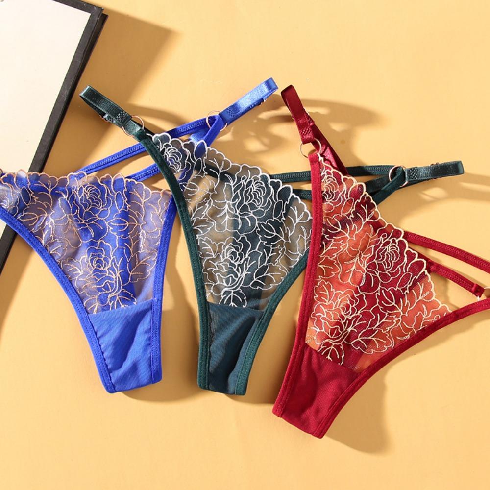 Seduction Hot Fashion Thong Nightclub Style Waist Hollow Seiko Embroidered Adjustable Belt Women's Large Size Panties