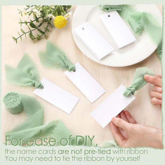 Handwritten Business Cards 50 Sheets Blank Textured Paper Cards with Chiffon Ribbon Wedding Invitations Table Name Tags for Party Banquet Office Decor