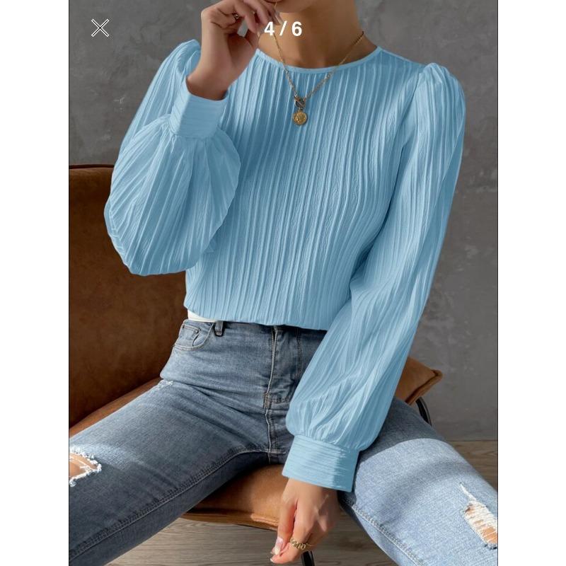New Spring Round Neck Long Sleeve Loose Blouse Women Solid Color Office Shirt Ladies Casual Simple Tops Female Solid Color  Fashion Elegant Clothing