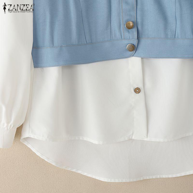 ZANZEA Blouse Patchwork Ample Décontractée à Manches Longues pour Femmes