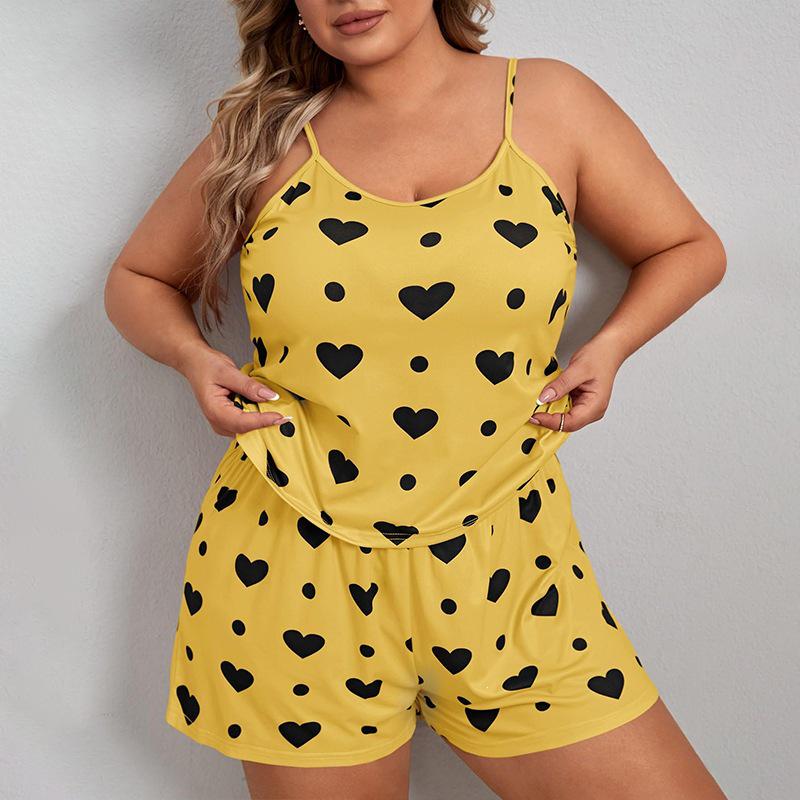 Plus Size Women's Casual Loose Camisole Shorts Pajama Set