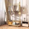 Floor-Standing Movable Clothes Rack with Storage Basket