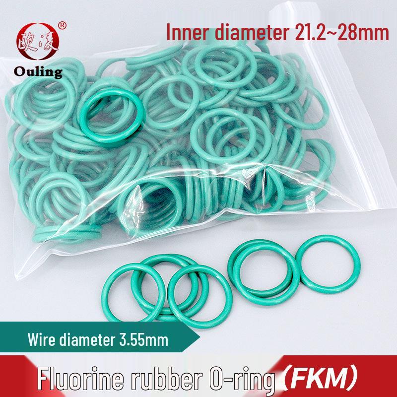 Green FKM O-ring, ID Options: 21.2 to 28mm, Thickness: 3.55mm 21.2mm ID (5 pieces) Green FKM O-ring