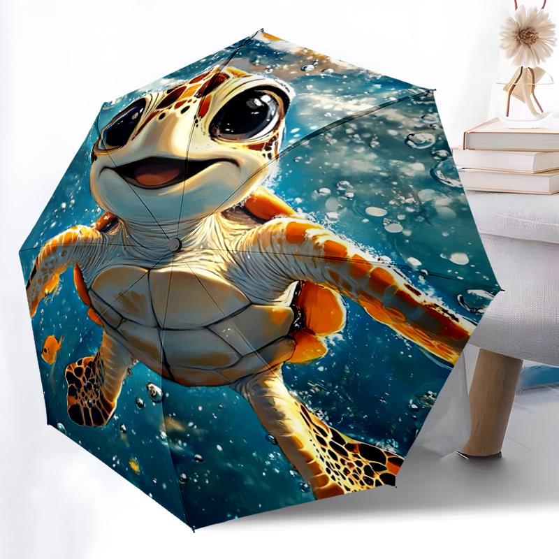 1pc Ocean Turtle Automatic Folding Umbrella   Compact 8 Rib Design, Durable Iron Frame for Travel, Outdoor,  A0920108