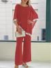 2025 Autumn Sequin Batwing Top & Wide Leg Pants Set - Round Neck, Two-Piece Ensemble