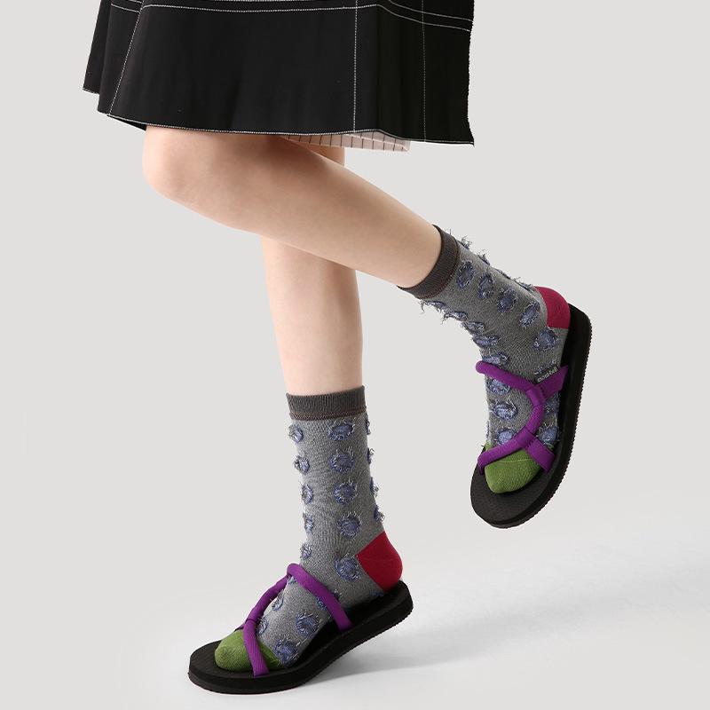 Renaissance Polka Dot Combed Cotton Women's Mid-Tube Socks - Breathable, Sweat-Absorbent, Trendy Slim Fit for Students