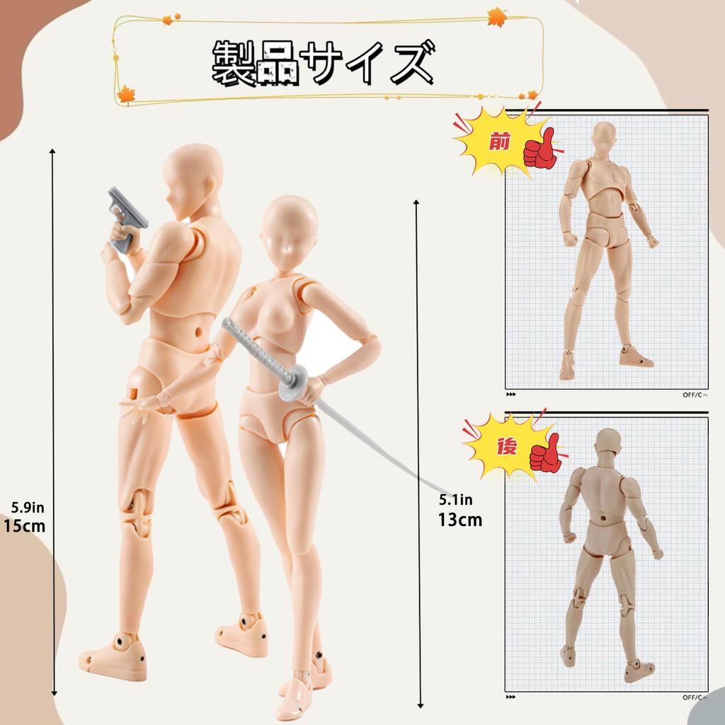 Drawing Male Female Model with Stand by Professional Manga for Manga and Muscle Drawing Sketch Drawing Art Educational Male Doll, 30-Jointed, &