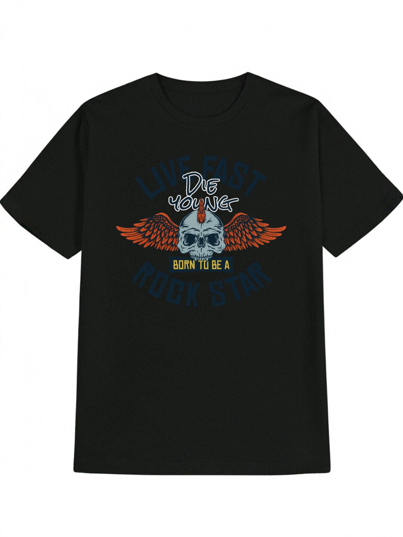 Black Skull & Wings Graphic T-shirt - Live East Die Young Design S