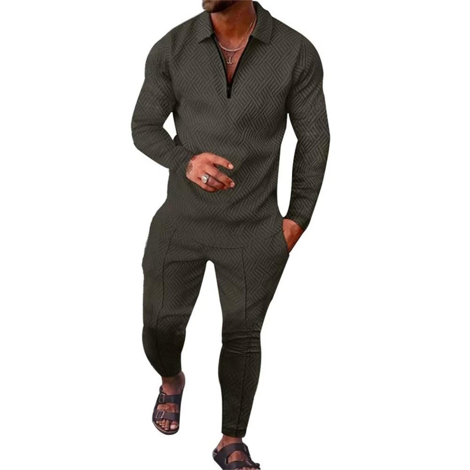 

Мужской весенний воротник 3D однотонный повседневный комплект из толстовки с длинными рукавами и спортивных брюк, повседневный комплект L армия зеленый