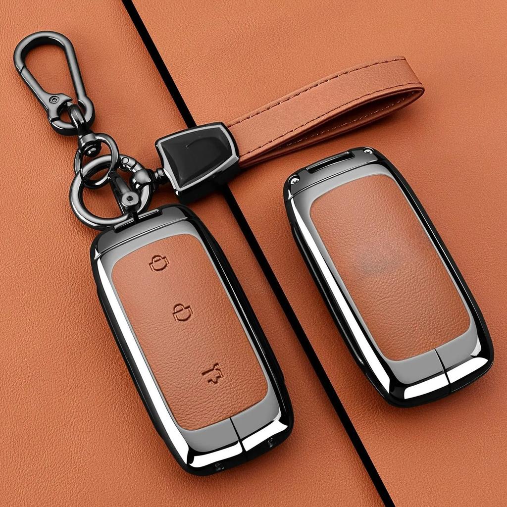 Zinc Alloy Leather Car Key Case Cover for Geely EX5 Galaxy Starship 7 EM-i L7 E8 E5 Remote Keychain Housing Fob Accessories