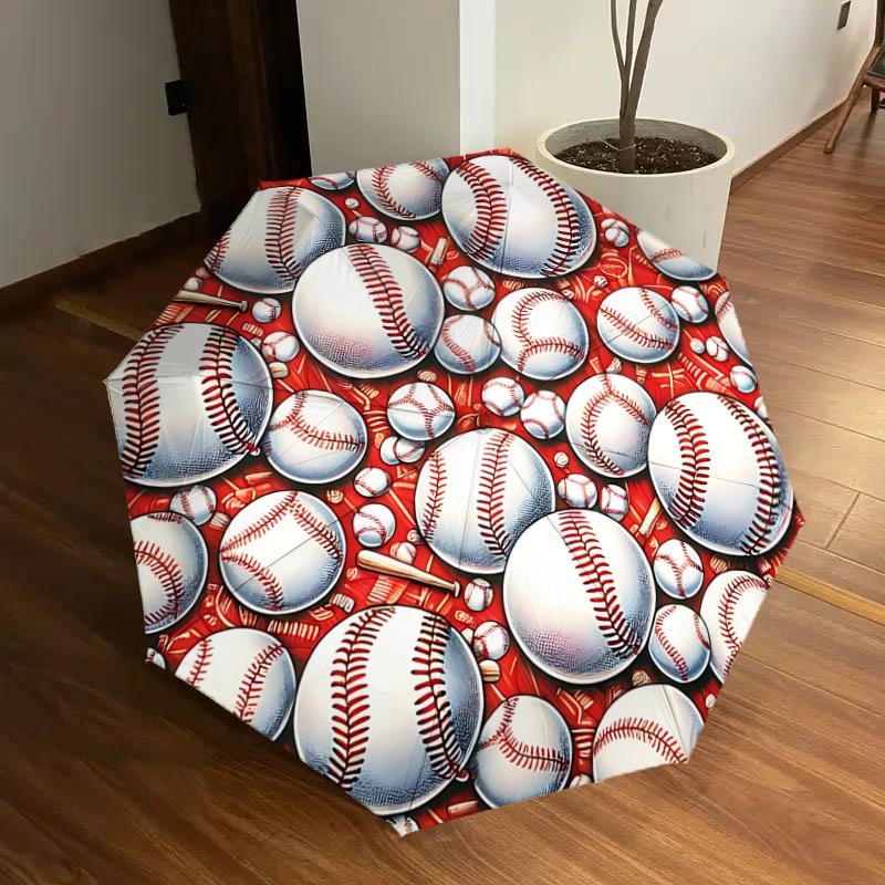 

Baseball Patterned Automatic Opening/Closing Umbrella with Portable Tri-Fold Design, 8-Bone Iron Frame Outdoor Umbrella, Ideal Gift for Fans