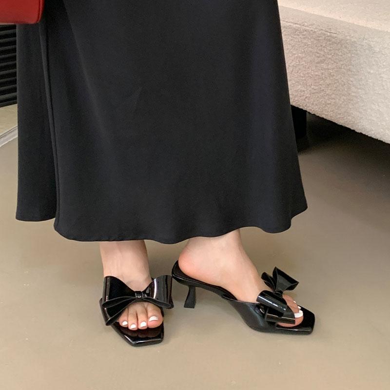Fashion New In 2025 Footwear Square Toe Women Heels Pumps Shoes Female Slides Fashion Butterfly-Knot Ladies Heeled Shoes Sandals