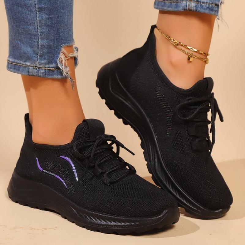 

Модная обувь женская 2025 больших размеров сетчатые женские вулканизированные туфли уличные женские кроссовки смешанного цвета на шнуровке на низком каблуке женская повседневная обувь 36 чёрный