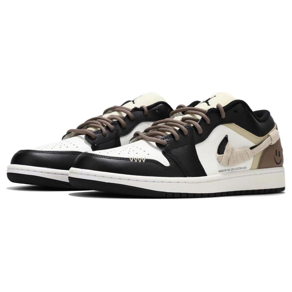 Jordan Air Jordan 1 Low Slip Resistant Abrasion Resistant Low Top Vintage Basketball Shoes Men's Black Brown 553558-131(Team24-)