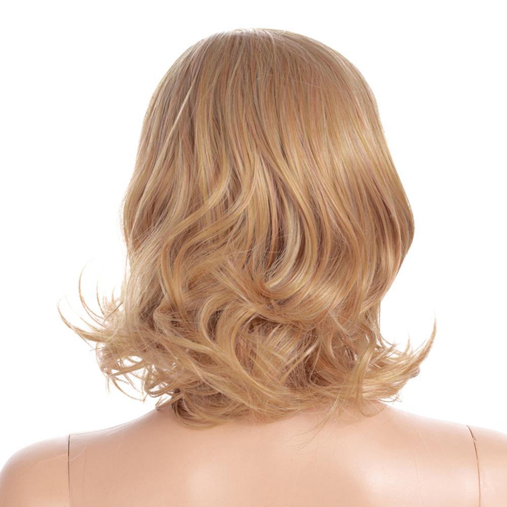 Women Fluffy Wigs Ladies Female Ombre Blonde Brown Wig Natural Wavy Heat Resistant Fiber Short Wig Daily Use Party Cosplay