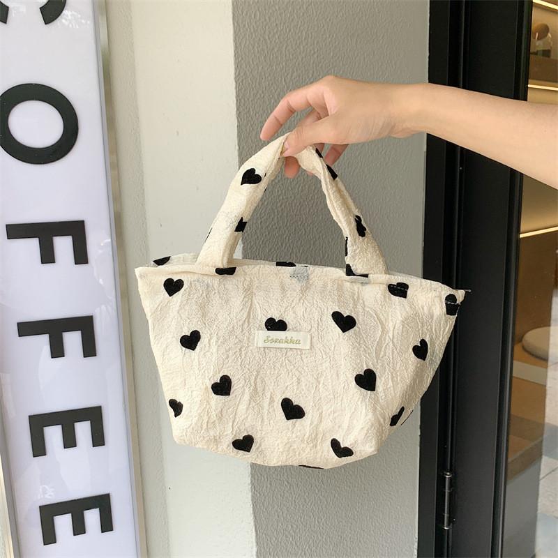 Trendy Canvas Heart Tote Bag Stylish Street Style Shoulder Bag With Large Capacity For Everyday Use
