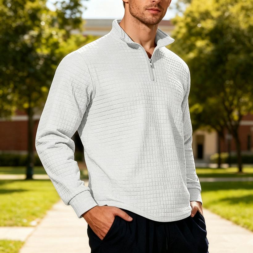 Loose Fit Half Zipper Sweatshirt Men's Autumn Winter American Business Casual Flannel Square Grid Collar Sweater