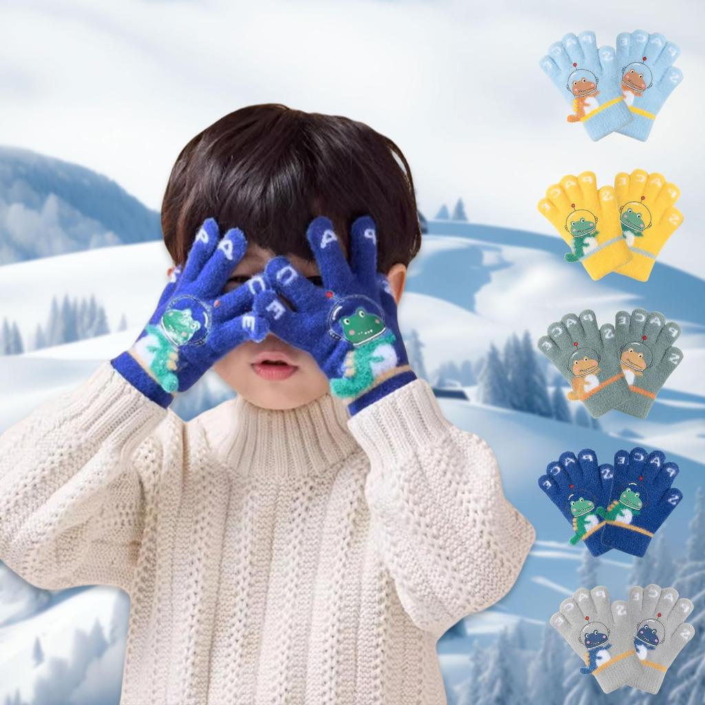 Kingsiely Baby Cute Dinosaur Perfect for Commuting To Outdoor Ages Gloves, Five-Finger Kids' Gloves, Design, Thick, Warm, Soft, School, Travel,