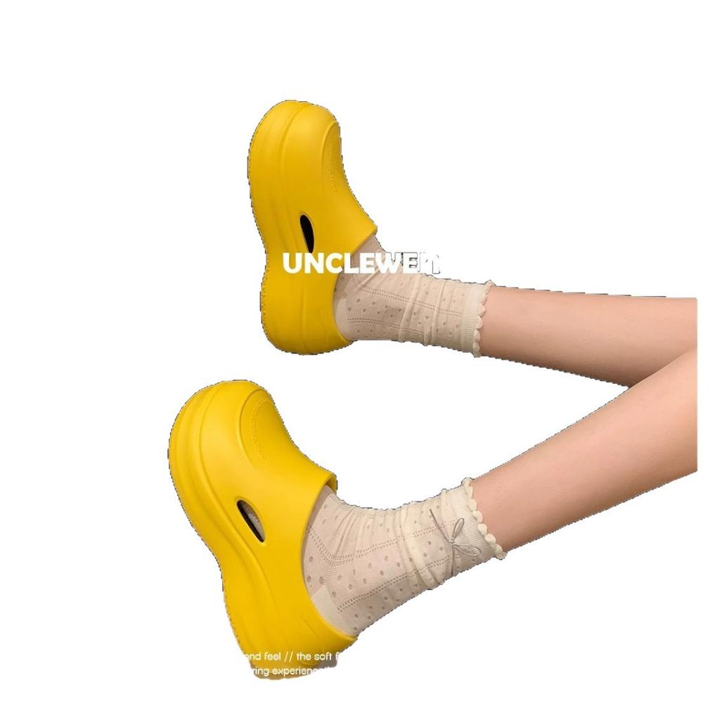 2025 new MULE platform hole shoes cool slippers chef muller shoes women heighten bag head stepping on shit feeling