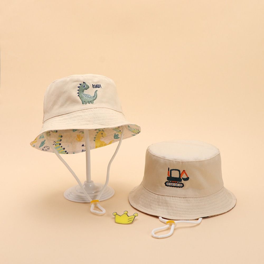 Cartoon Dinosaur Kids Bucket Hat Embroidery Baby Capybara Sun Cap Children Fisherman Hat  Toddler