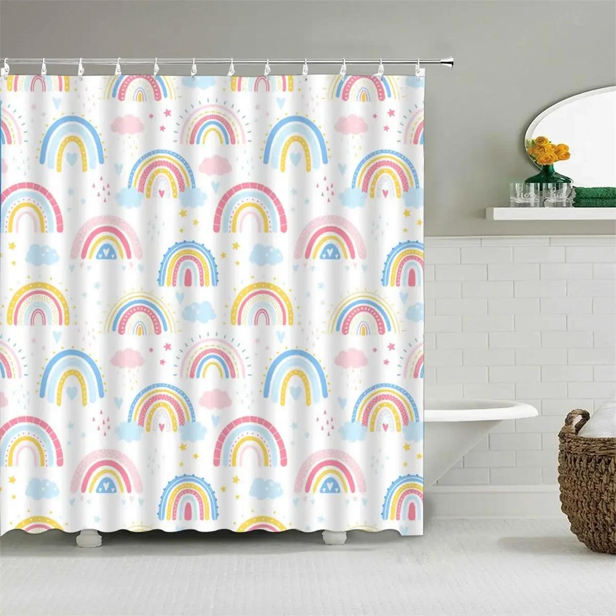 

Cartoon Cute Shower Curtain, Funny Animals Cat Rainbow Colorful Butterfly Kids Boys Girls Bathroom Bathtub Screen Decoration 90x180cm-35x70in