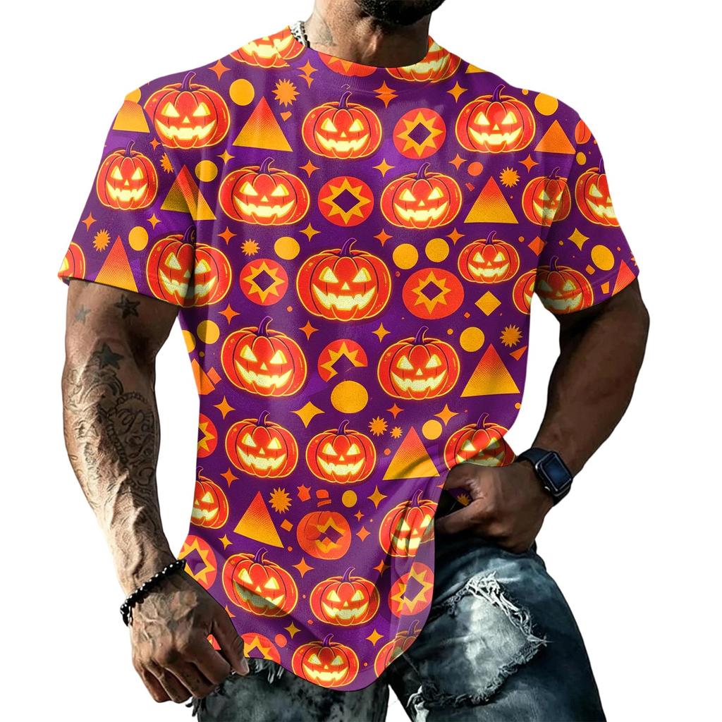 Unisex Loose Fit Casual Short Sleeve T-Shirt Halloween Themed Graphic Print Top Comfortable Everyday Wear
