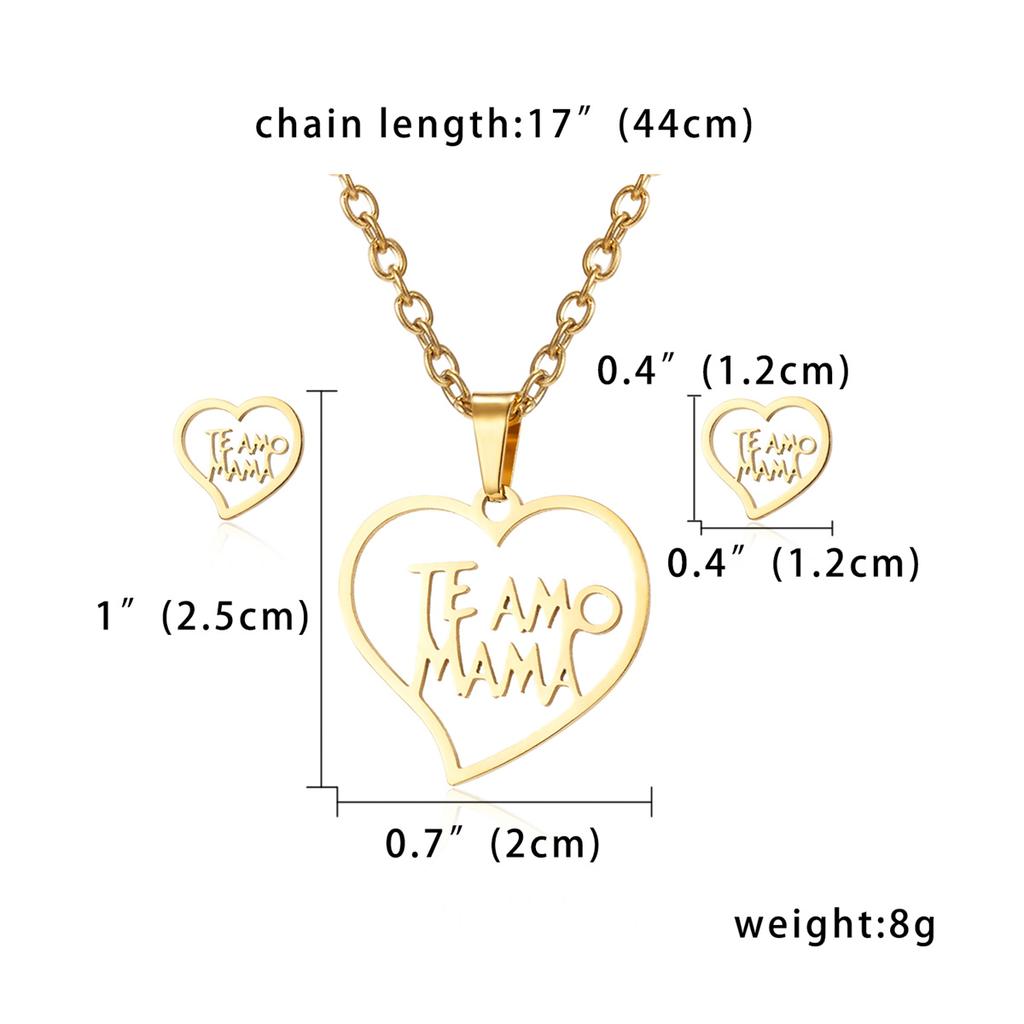 Stainless Steel Gold Color I Love MAMA Letter Necklace Earrings Set For Women Heart Mom Daughter Figure Mother's Day Jewelry Set